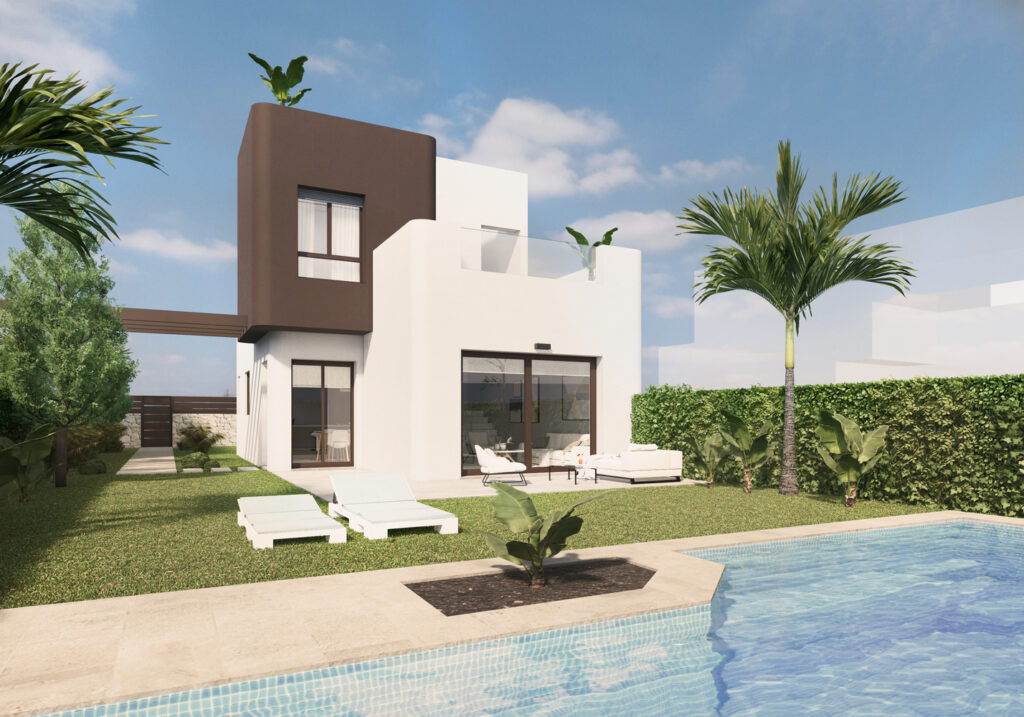 Schitterende “Ibiza stijl” Villa met 3 slaapkamers gelegen direct aan Golfresort Lo Romero in Pilar de la Horadada