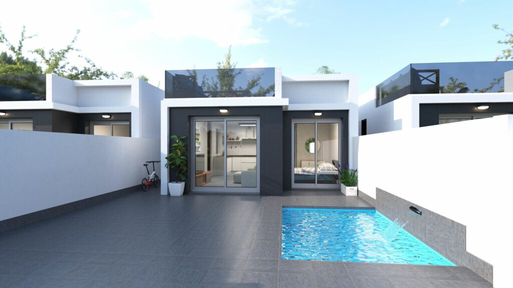 Gelijkvloerse vrijstaande Villa met 3 slaapkamers en 2 badkamers inclusief solarium en zwembad in San Javier